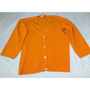 Anne Klein II Cardigan Women Large Orange Excellent V-Neck Button Front Knit